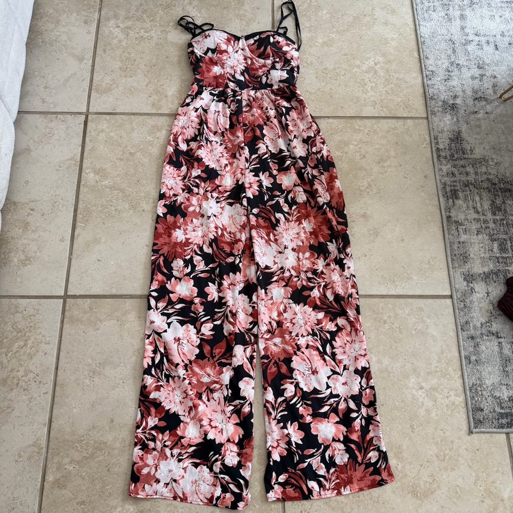 Band Of Gypsies Print Bustier Wide Leg Sleeveless Jumpsuit XS